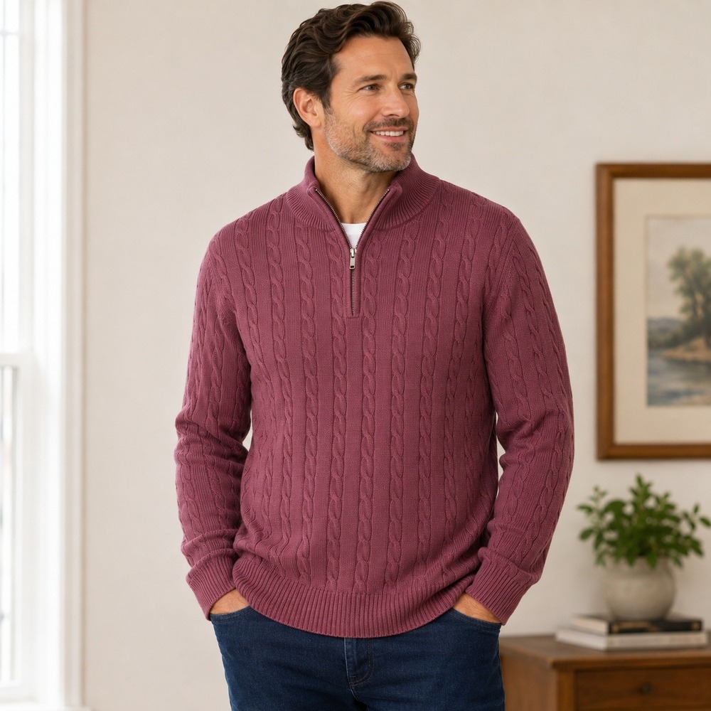 Duck Head Mens XXL Burgundy Cable Knit 1/4 Zip 100% Cotton Sweater39